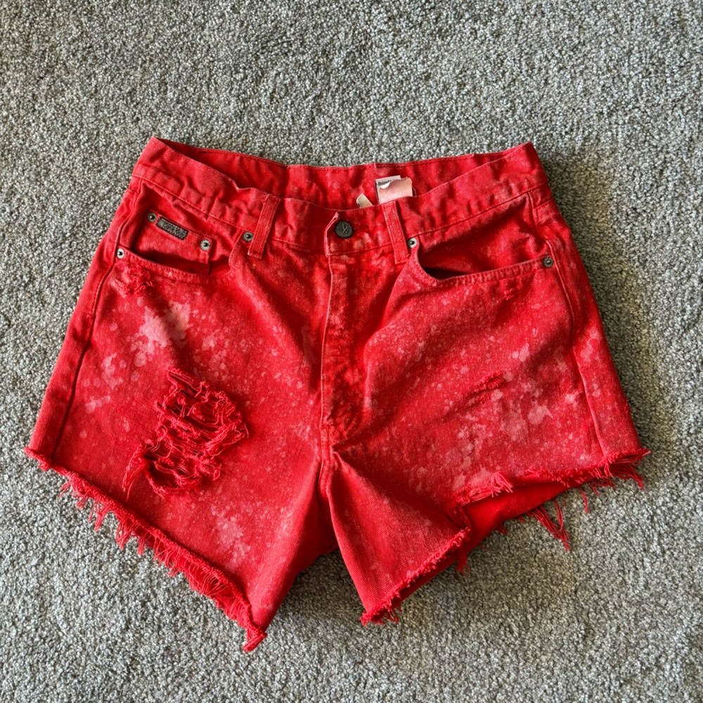 vintage Calvin Klein jeans shorts womens 13 red bleached distressed holy cut off